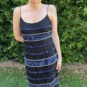 NWT Adrianna Papell Striped Beaded Midi Dress 12